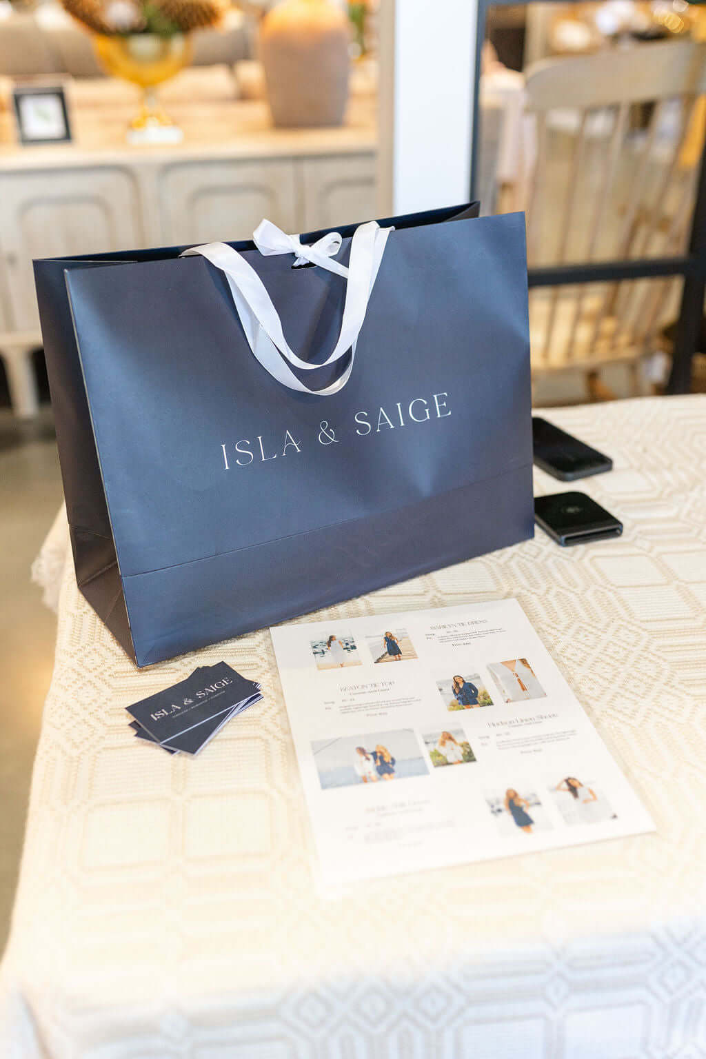 ISLA & SAIGE navy shopping bags