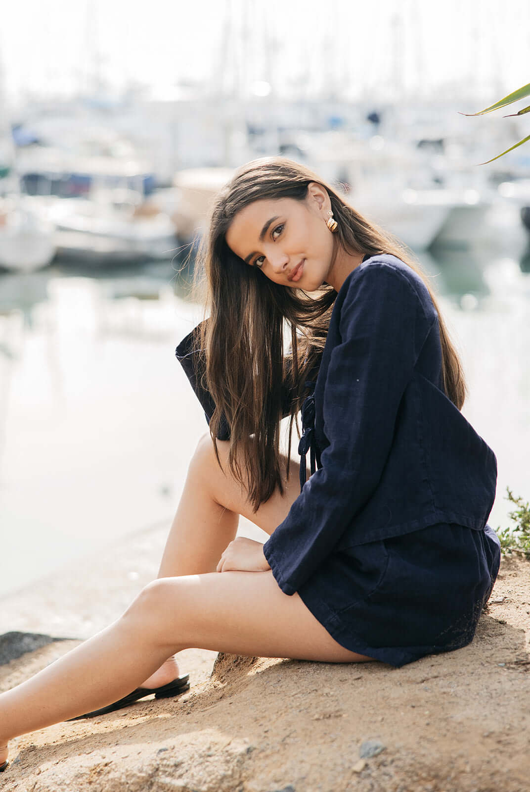 Navy linen timeless tie top