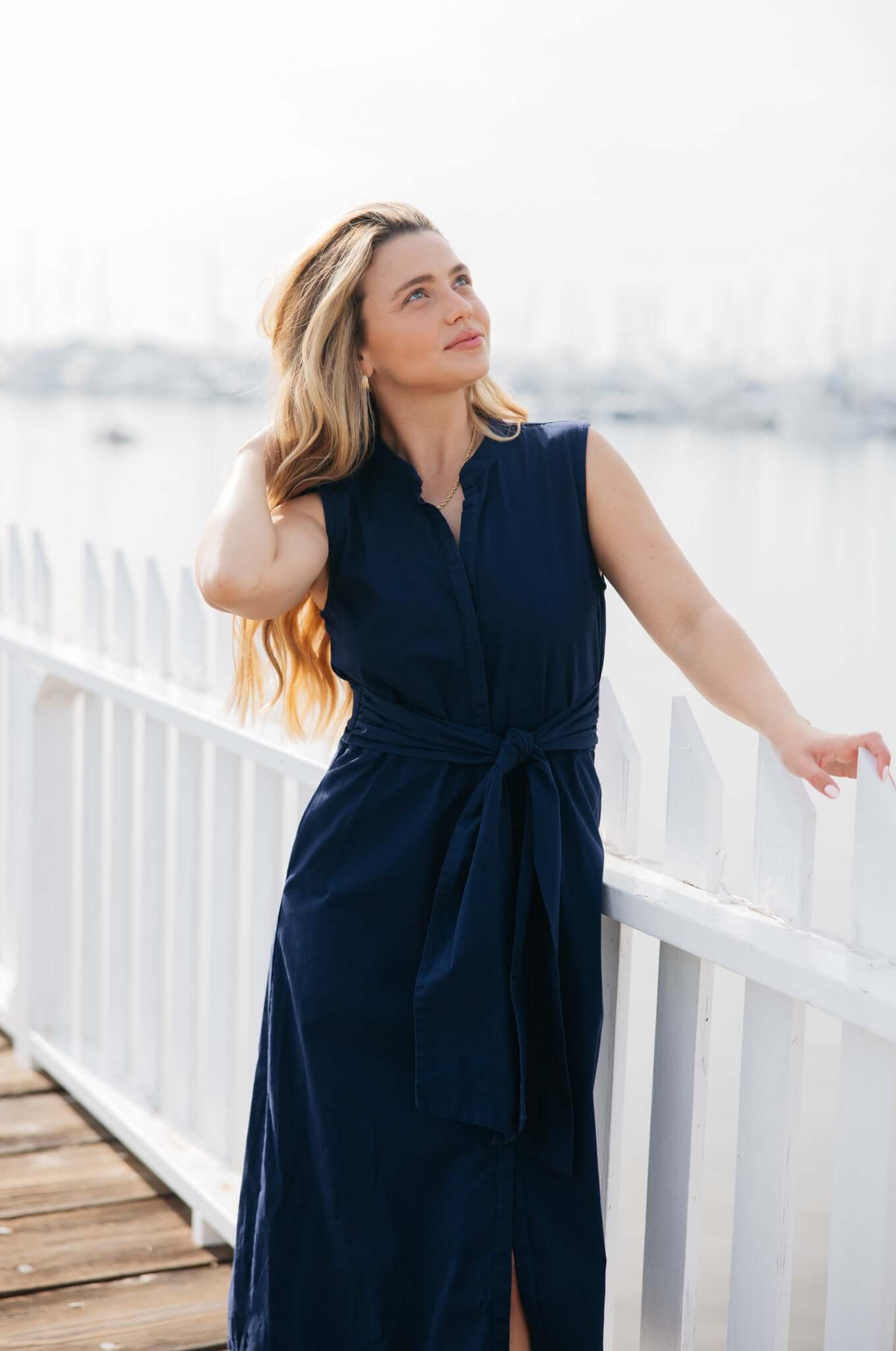 Classic cotton dress with tie front