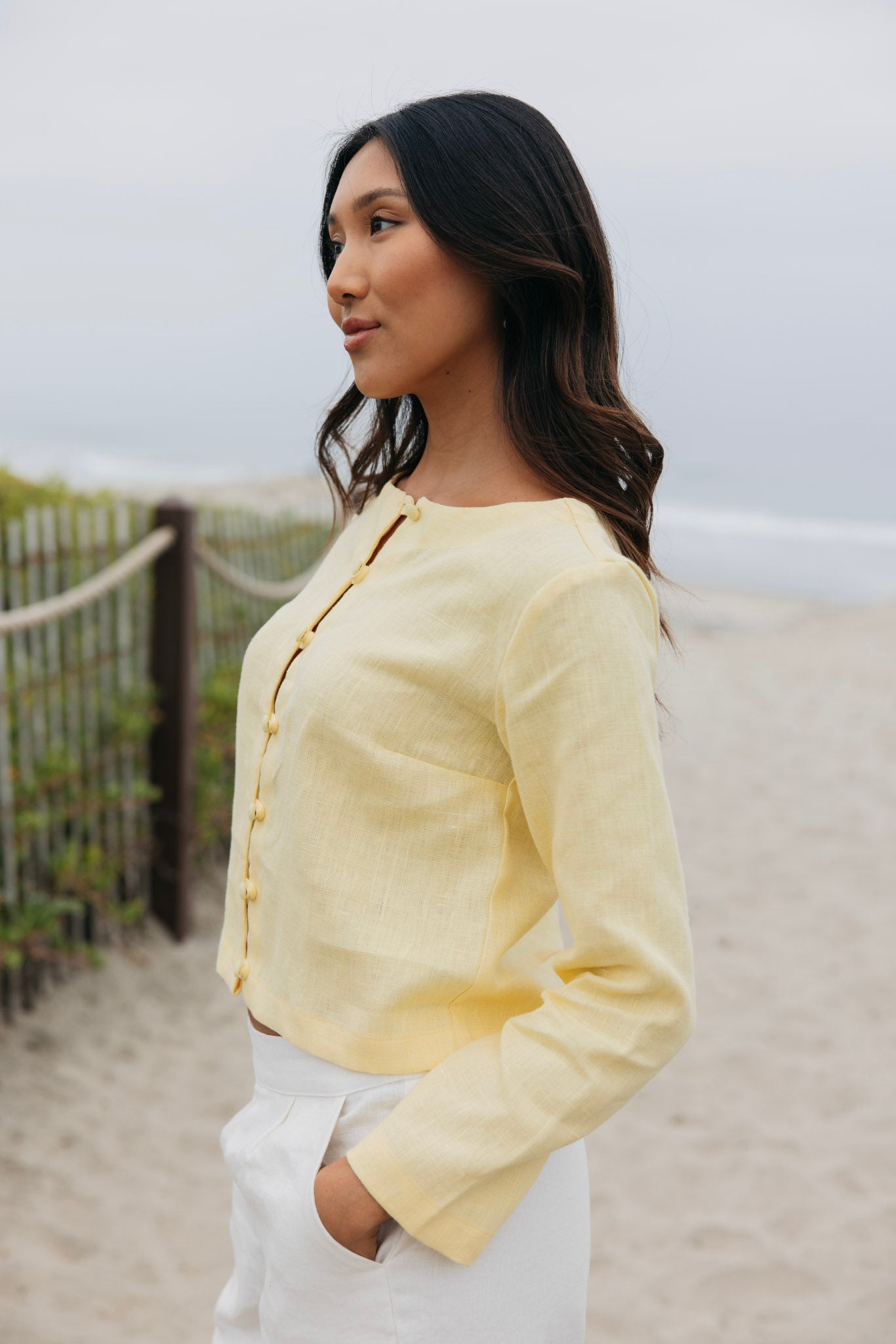 Bessette Linen Button Cardigan