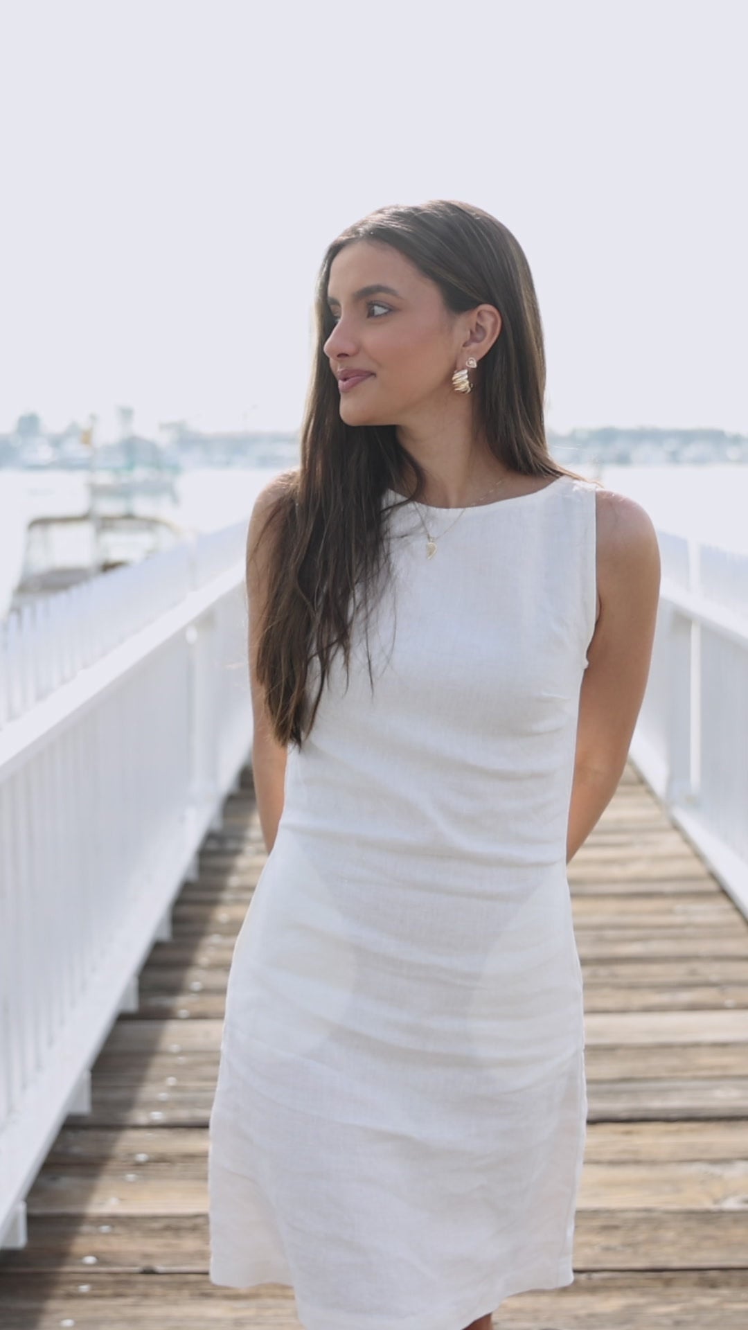 Classic white linen shift dress