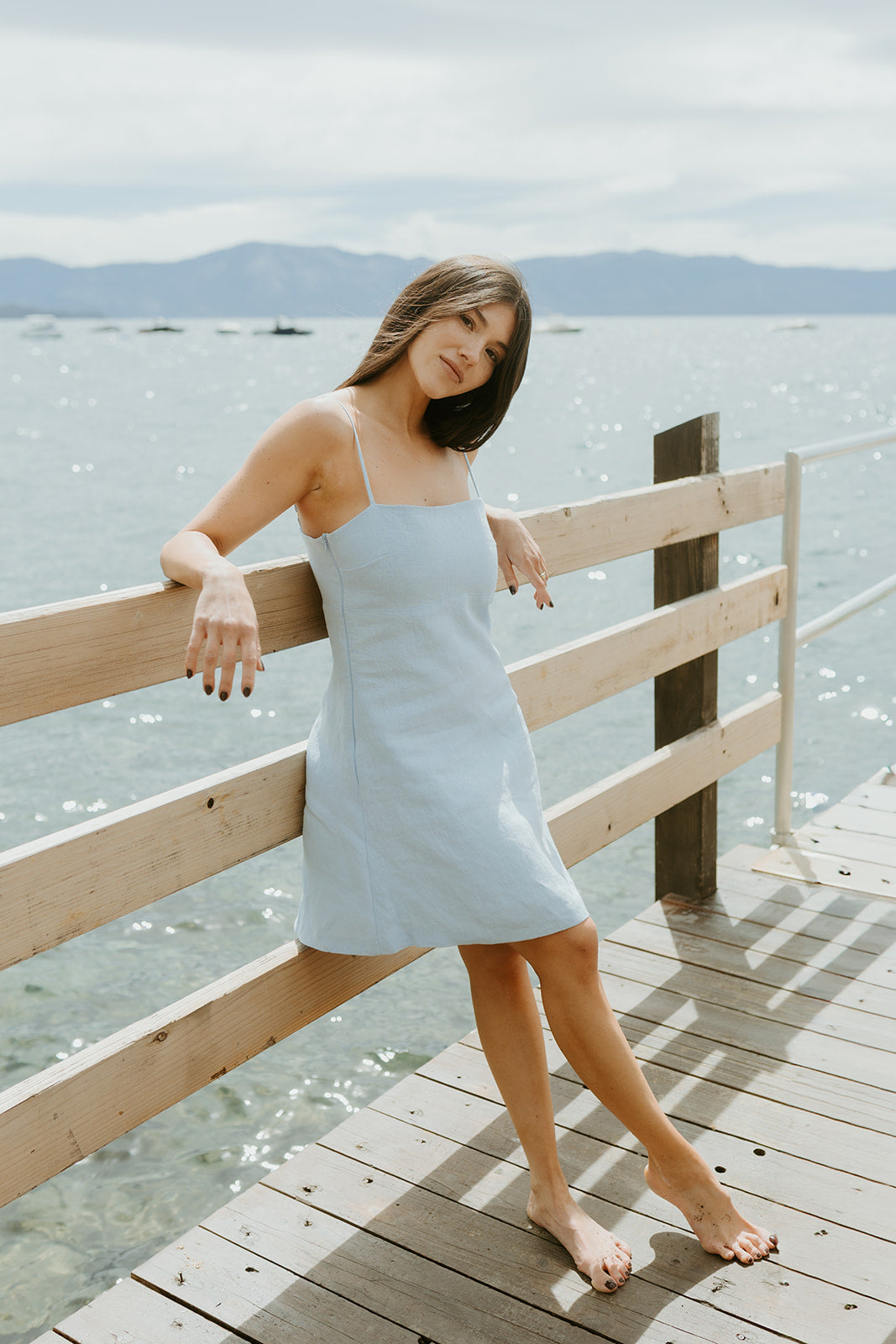 Tahoe Blue Linen Mini Dress for Resort & Vacation Wear
