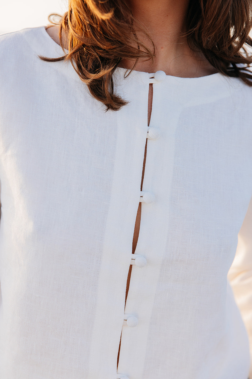 High end white linen button cardigan