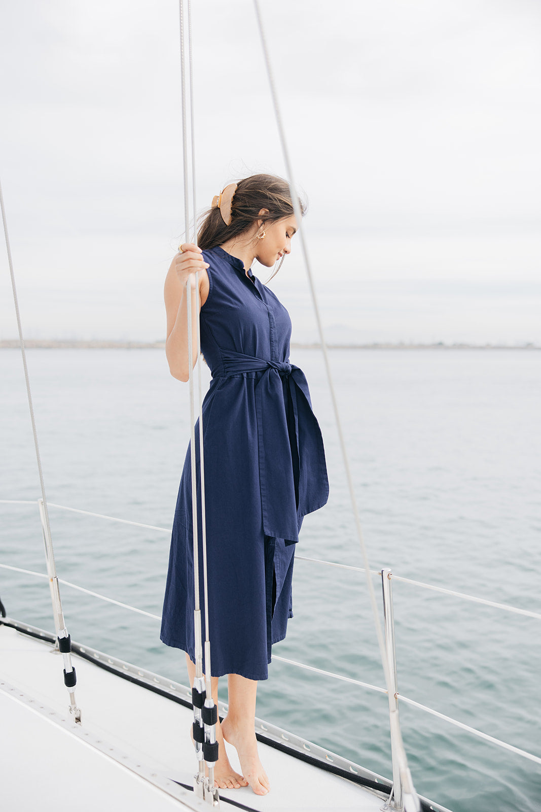 Navy cotton tie dress with pockets - shop now