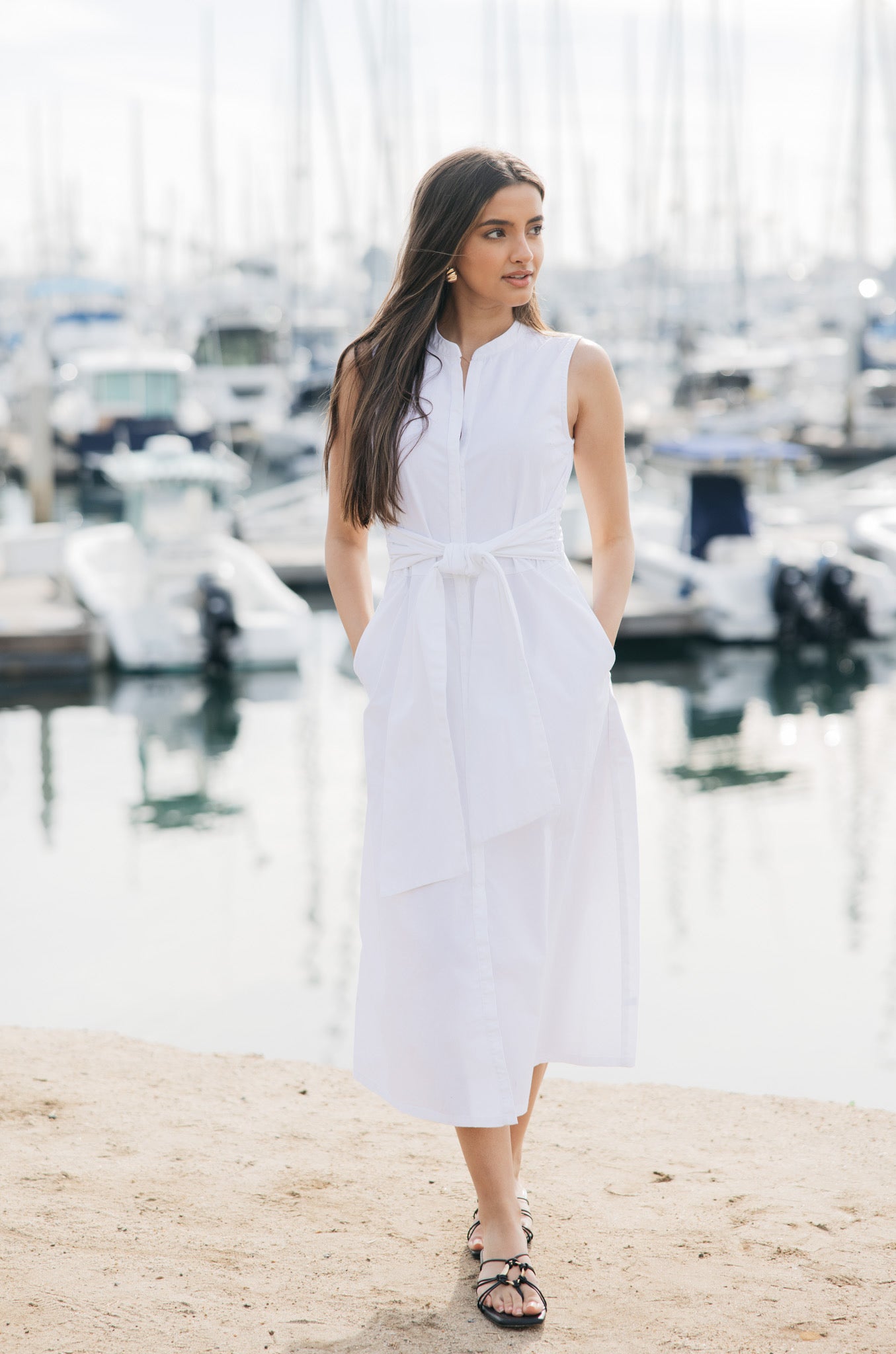 White midi dress that ties in the front