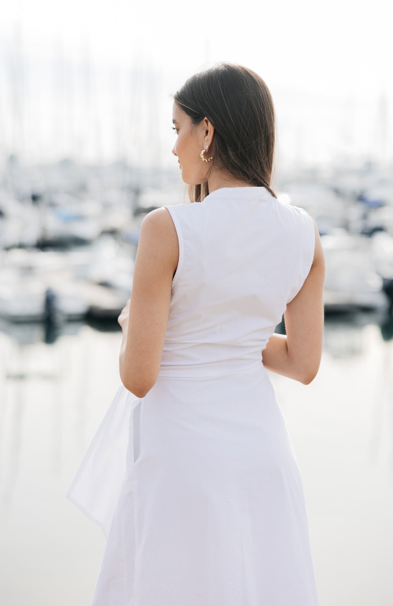 Simple back white cotton midi dress 