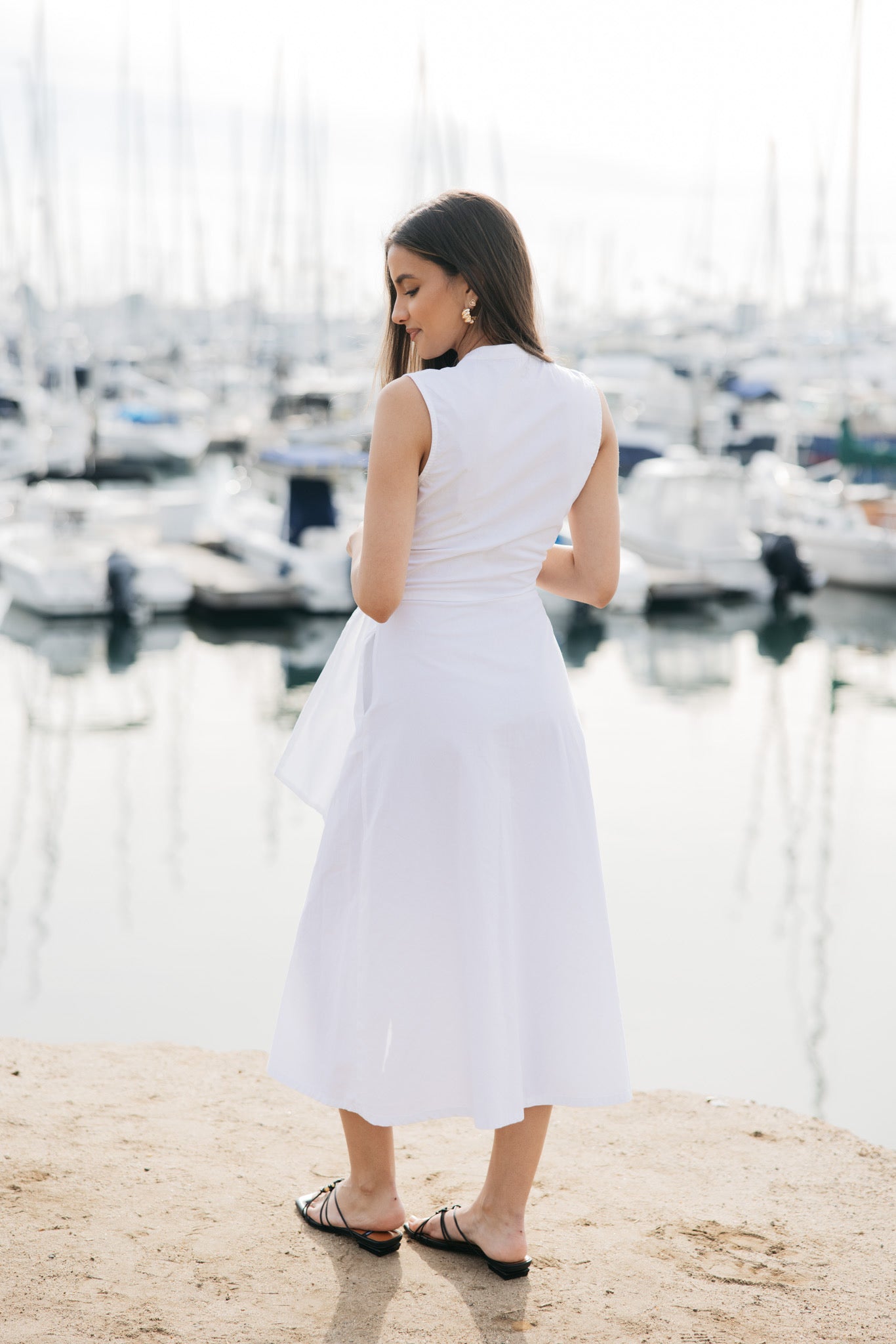 Simple back cotton white midi dress
