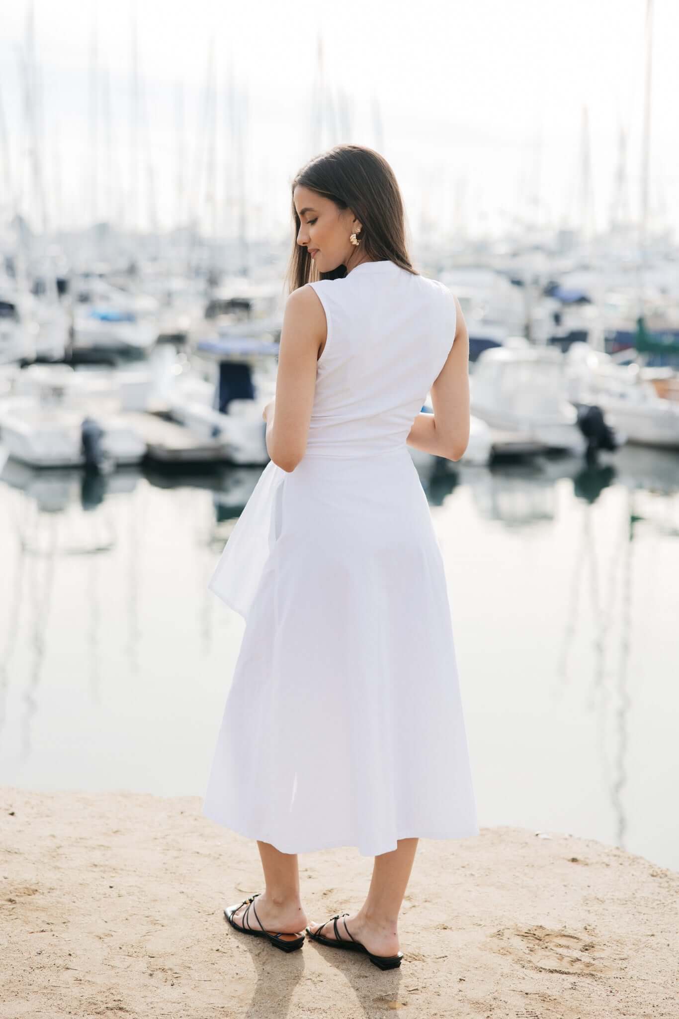 High end cotton white midi dress