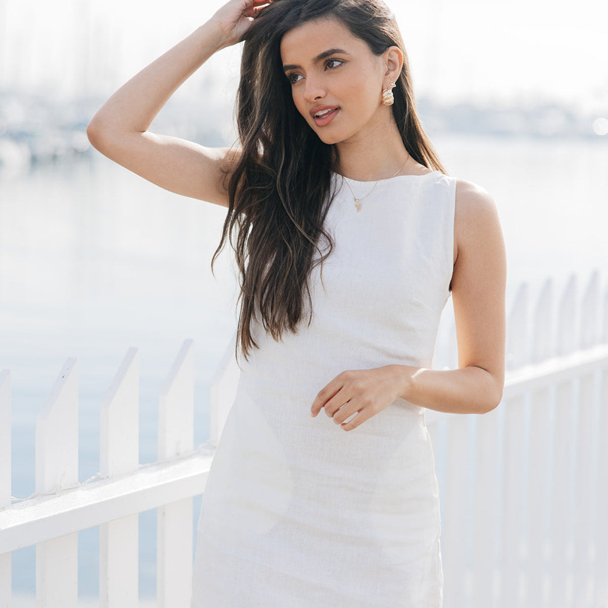 white linen shift dress Tailored White Linen Shift Dress